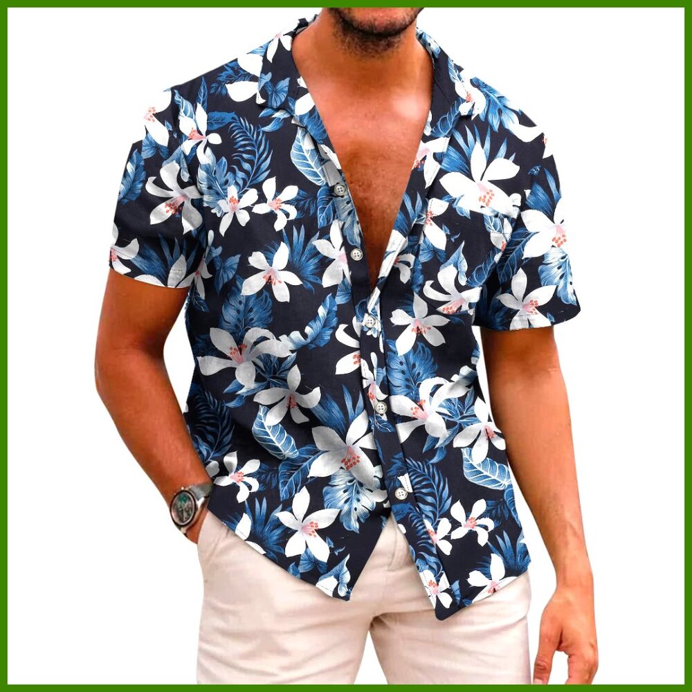 Men's Hawaiian Shirt Short Sleeve Button Down Tropical Beach Casual